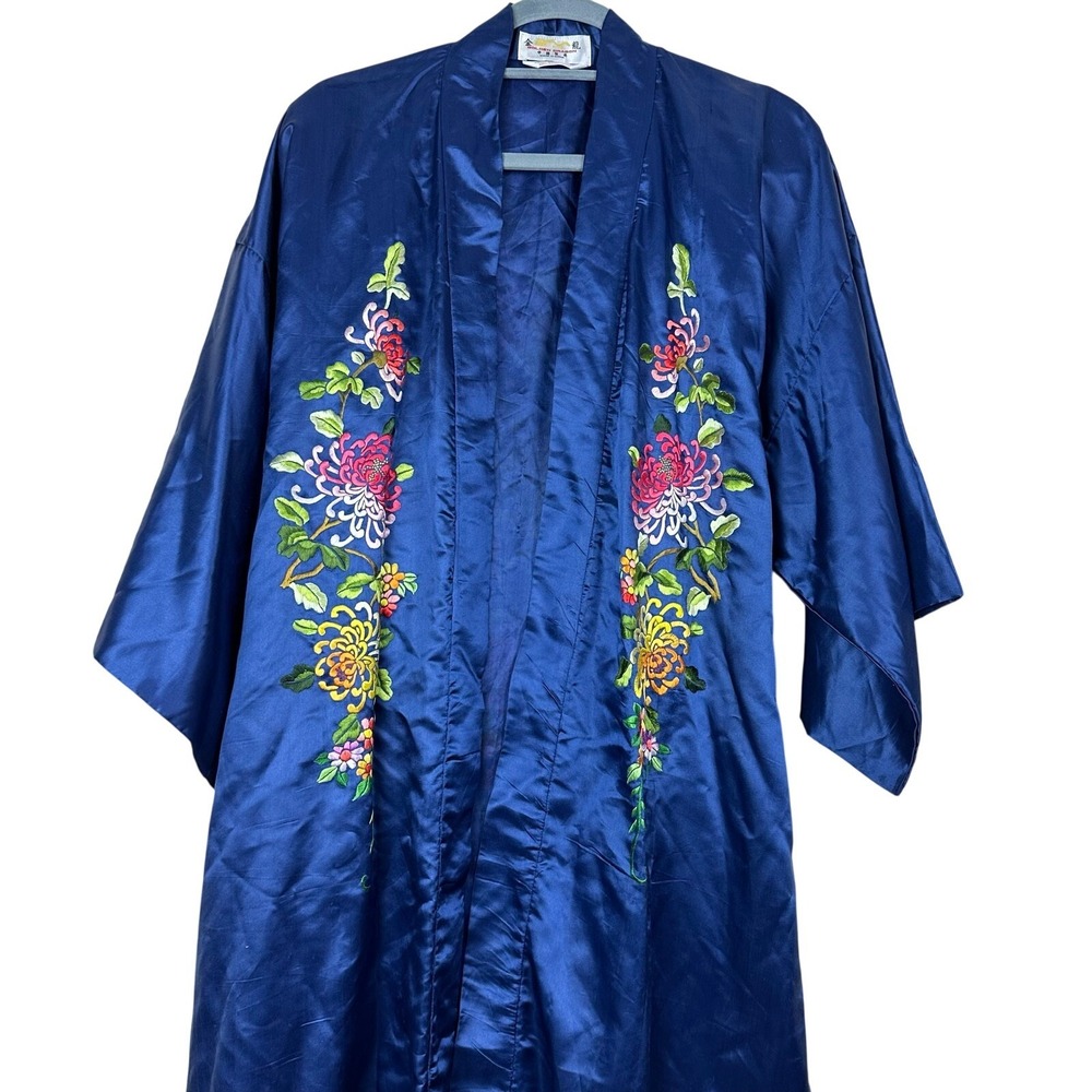 NWOT Golden‎ Dragon Hand Embroidered Silk Kimono Robe Lined Floral Vintage Style